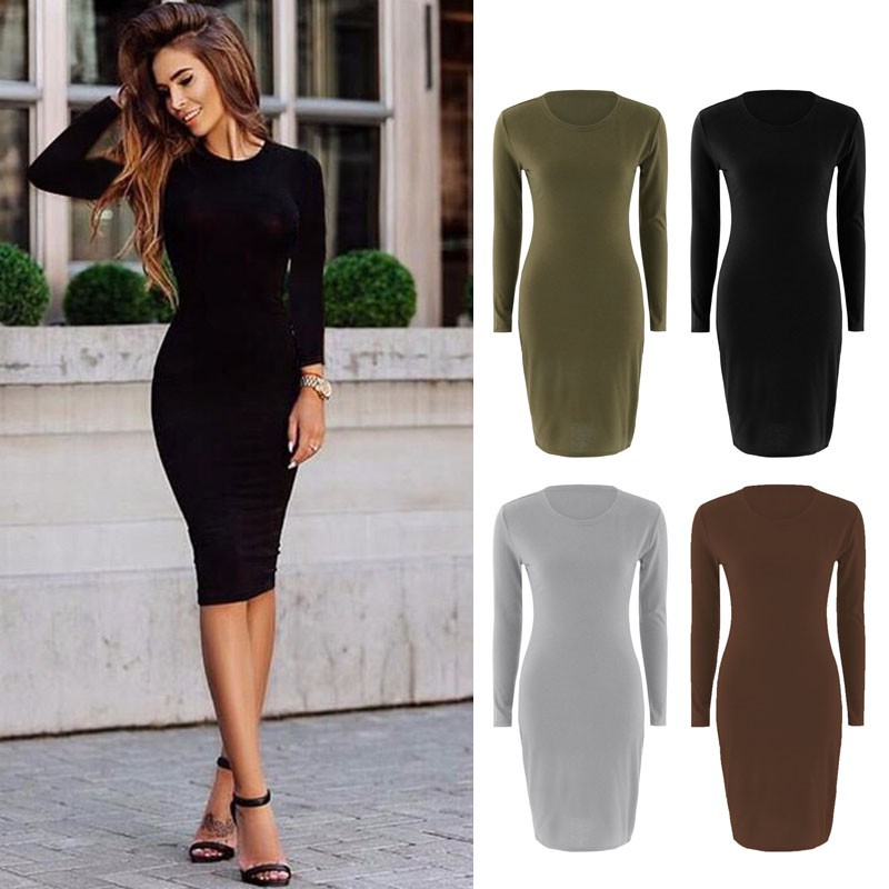 Long Sleeve Dress Bodycon Slim Fit ...