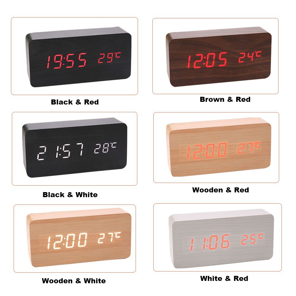 Wooden Sound Control Led Alarm Clock Electronic Digital