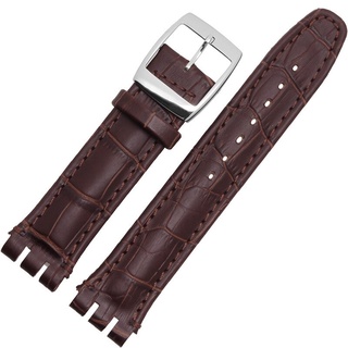 17mm 19mm Strap for Swatch Band Genuine  Calf Leather Watch Strap Band Black Brown White Waterproof High Quality #7