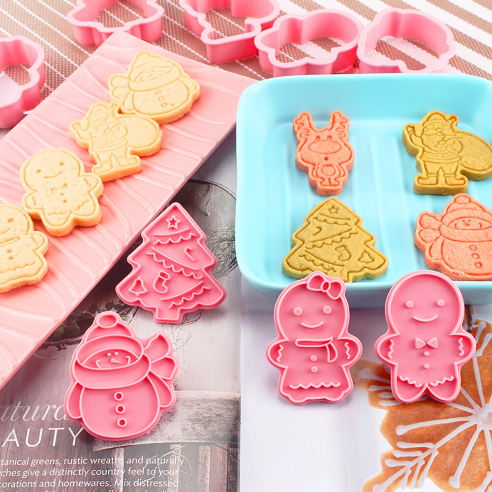 Christmas Cookie Biscuit Plunger Cutter Mould Fondant Cake Mold Baking Stamp 