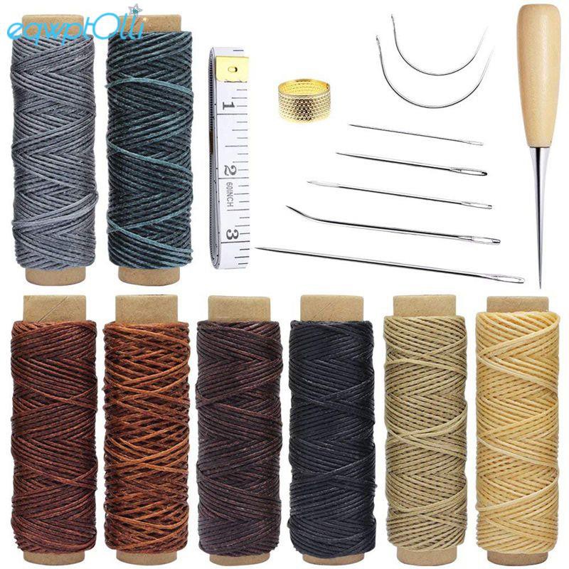 18 Pieces Leather Craft Tools With Hand Sewing Drilling Awl Waxed Thread And Thimble For Leather Upholstery Carpet Canvas DIY Sewing Accessories