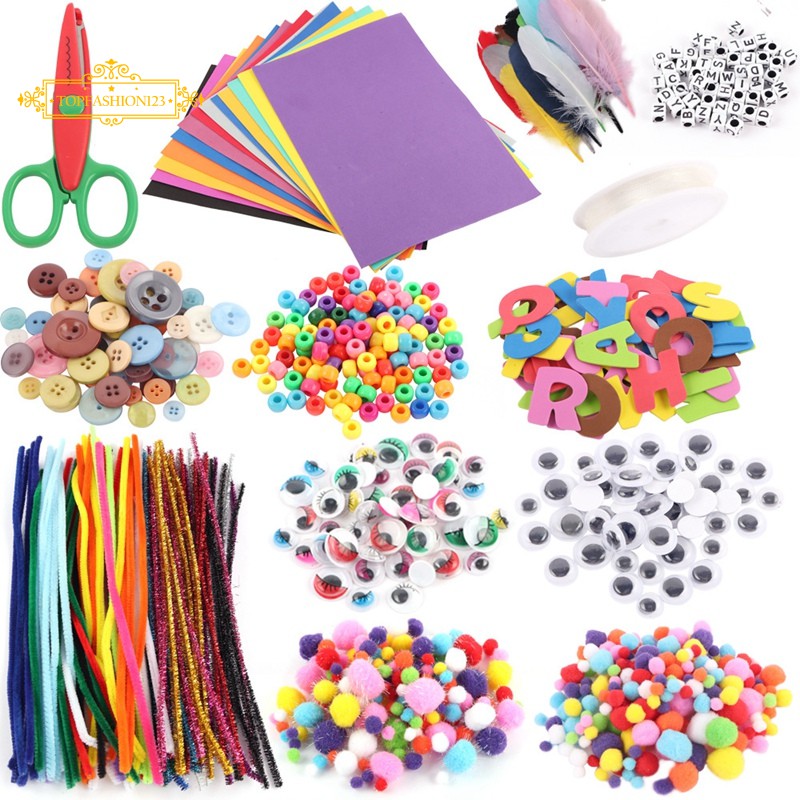 Diy Arts Crafts Kit For Kids Sets For Kids Handmade Toys Supplies With Pom Poms Feathers Cleaners Googly Eyes Shopee Philippines