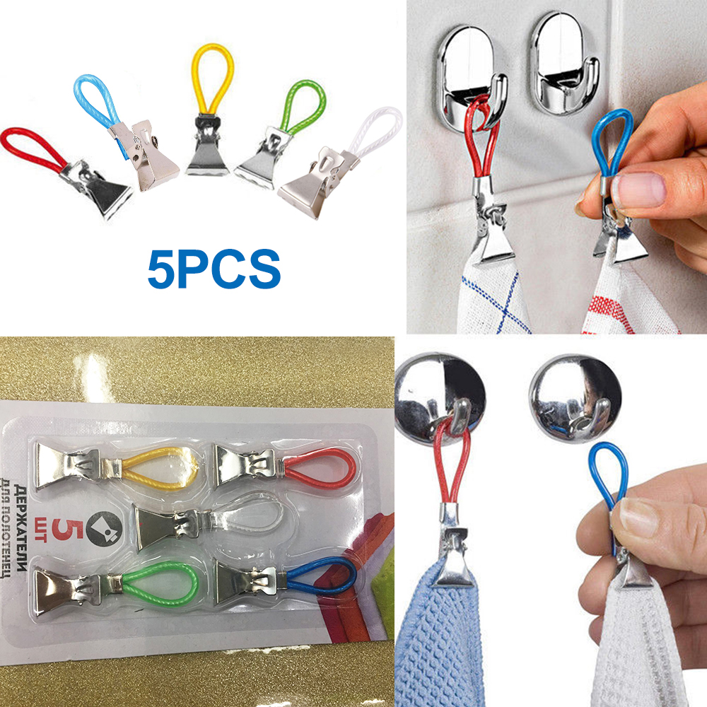 5pcs Tea Towel Hanging Clips Clip On Hooks Loops Hand Towel Hangers Shopee Philippines
