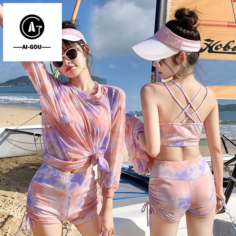 rush guard for women beach outfit 2021 new swimsuit female three-piece  student conservative Korean | Shopee Philippines