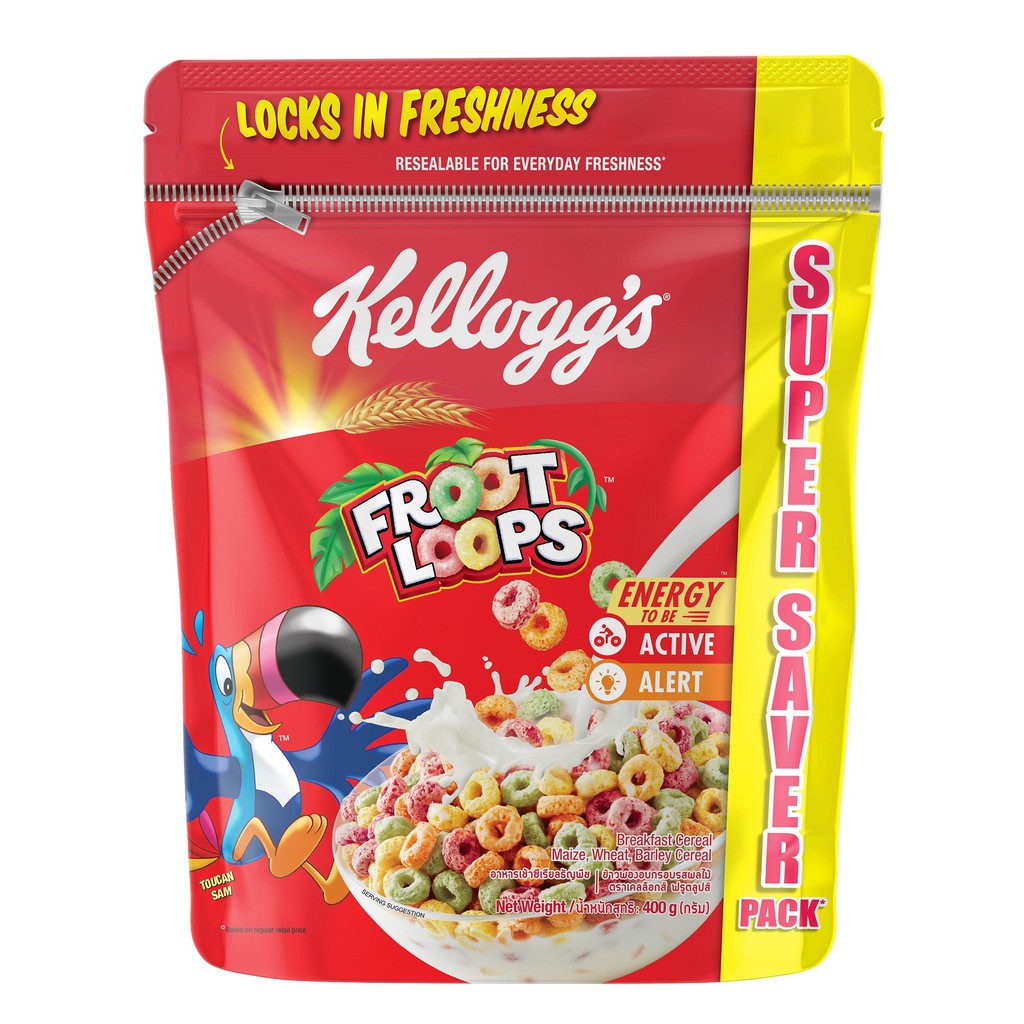 Kellogg's Froot Loops Cereal Super Save Resealable Pack 400g Shopee