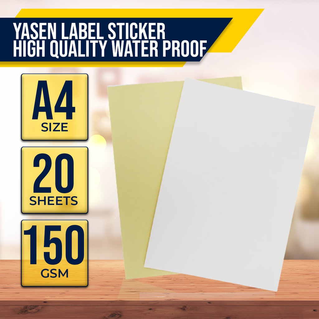 Yasen Printable Label Sticker Paper Glossy A4 150 gsm / Waterproof Sticker 20 Sheets/Pack