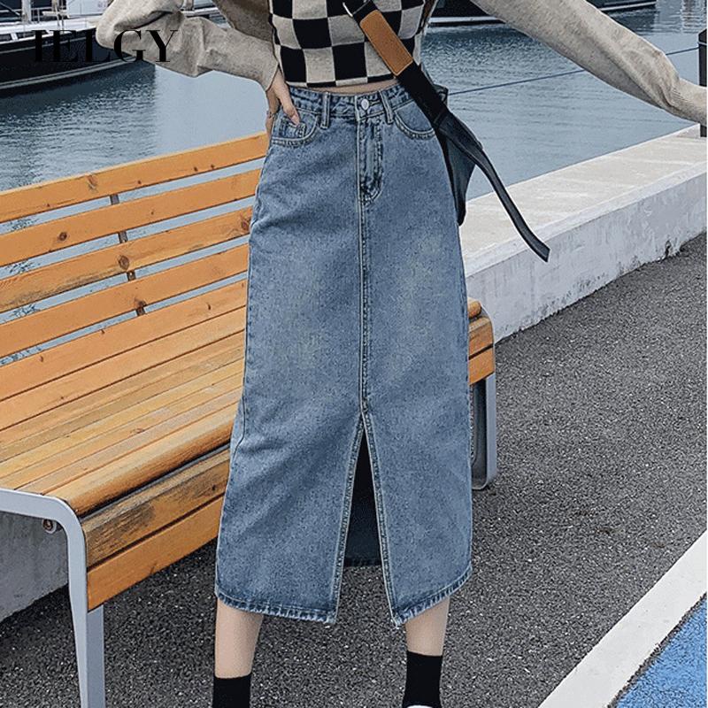 IELGY Women Retro Slit Denim Skirt | Shopee Philippines