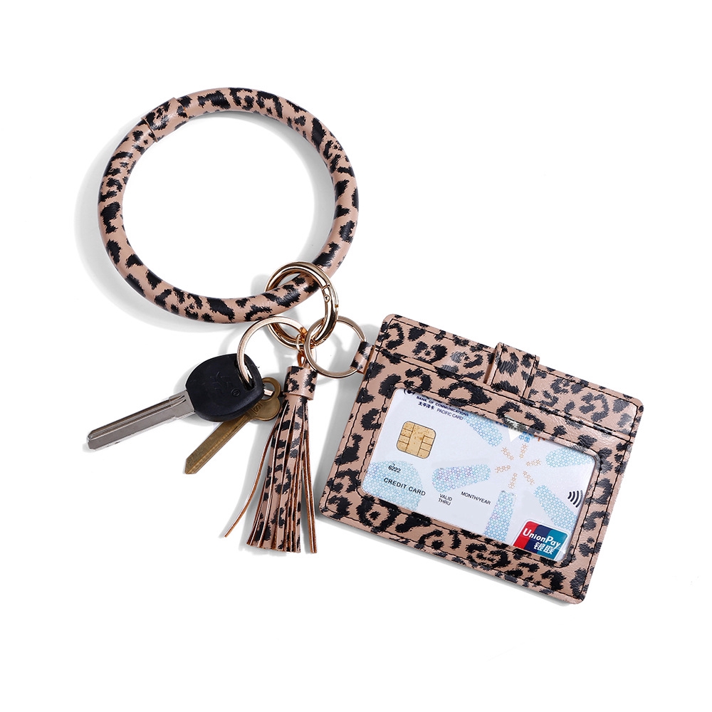 Keychain Bracelet PU Leather Wristlet Key Ring Bangle Wallet with Card Pocket and Lipstick Holder for Women Christmas Valentine 