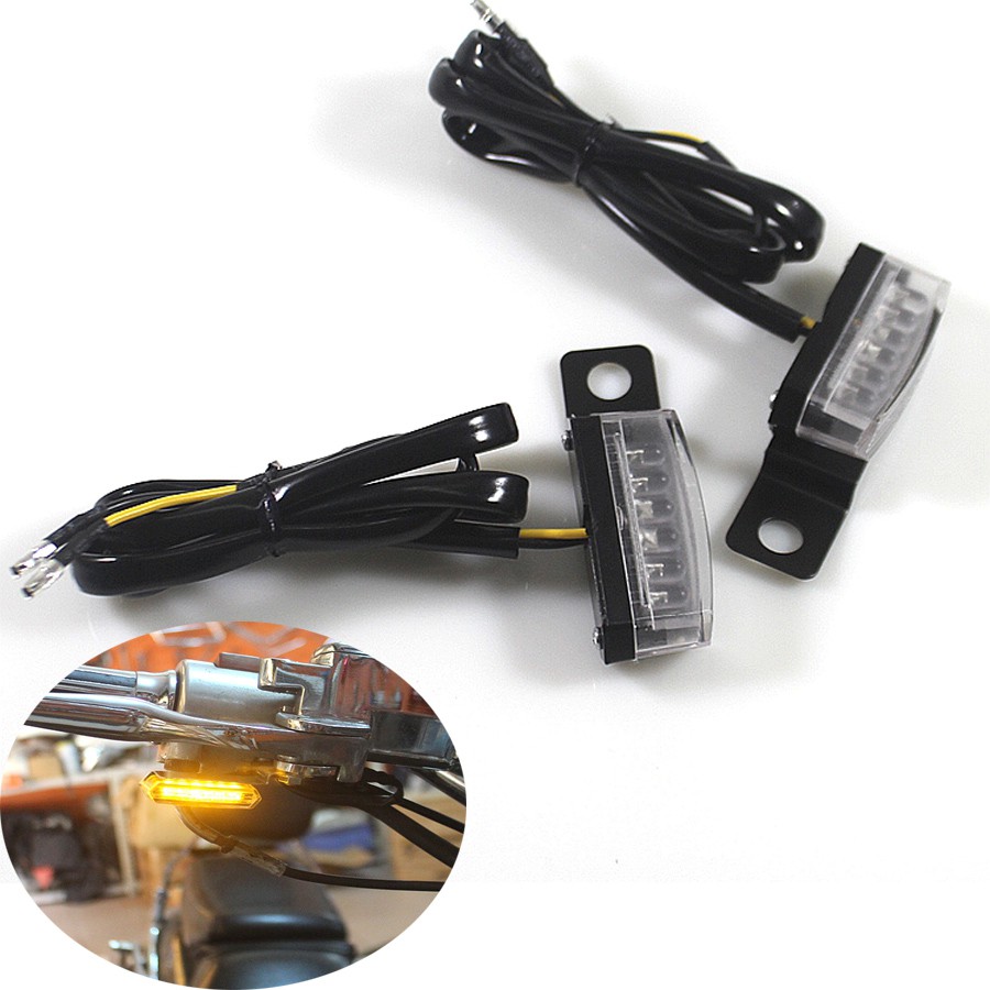 2PCS Universal Mini LED Motorcycle Brake Clutch Lever Lamp Black Turn Signal Light For Harley Davidson Cafe Racer Choppers #5