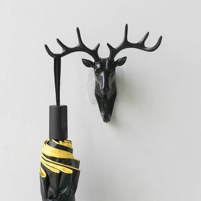 Wall Mount Deer Head Key Holder Hanger, Nail Free Reusable Adhesive Jewellery Display Rack