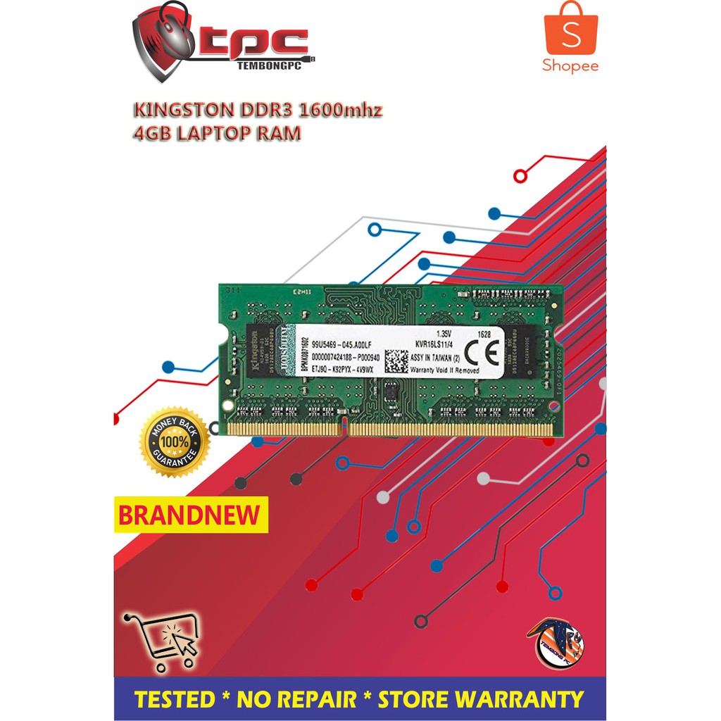 Kingston 4gb Pc3 Ddr3 1600mhz Laptop Ram Shopee Philippines