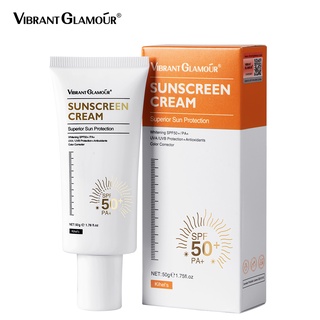 VIBRANT GLAMOUR FDA Whitening Sunscreen Cream Sunblock for Face and Body SPF50+ UVA/UVB Skin Protect Anti-aging Brightening Fade Dark Spots Moisturizing Repair Skin Care 50g