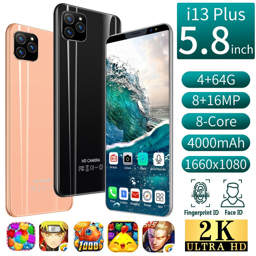 Newest i13 plus smartphone 5.8 inch full screen 4G RAM 64G 