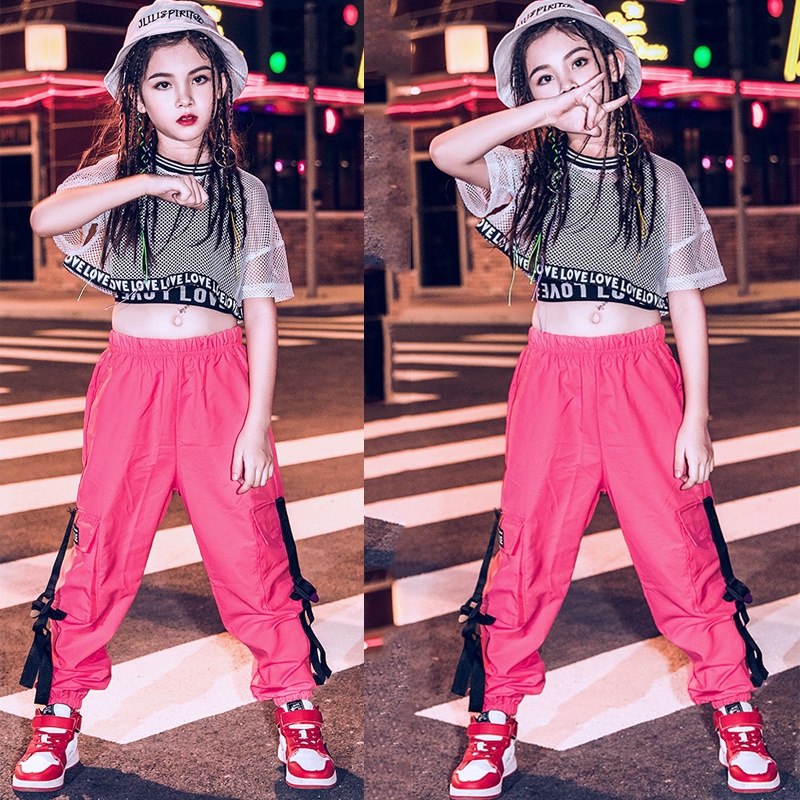 Modern Dance Clothes Girls Kpop Long Sleeves Outfit White Tops Pink Hip-Hop  Dance Pants Fashion Kids Costume Streetwear BL9085 - AliExpress