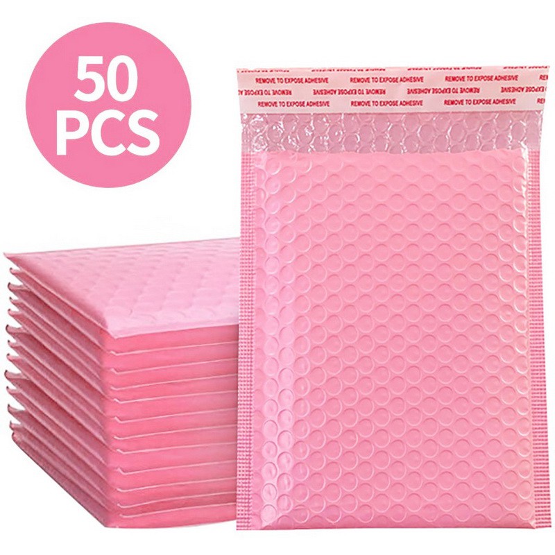 50 Pcs/Set Pink Bubble Bag Express Envelope Bag Clothing Packaging