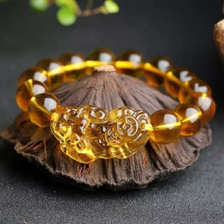 Transparent Gold Crystal Prayer Beads Bracelet / 10mm Citrine Yellow Crystal Pi Yao / Pi Xiu Beads Bracelet For Wealth Luck Men & Women / Good Sumbalth Symbols Clear Color Sumbalth #3