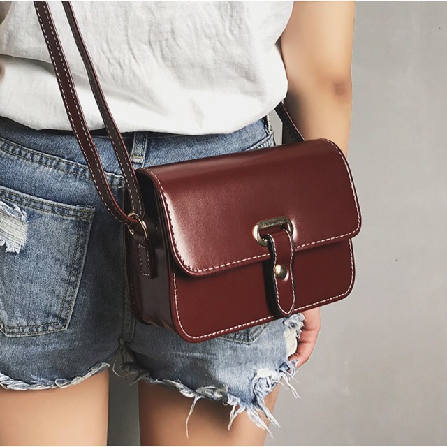 AL #1113 Ladies Pure Leather Shinny Vintage Sling Bag | Shopee Philippines