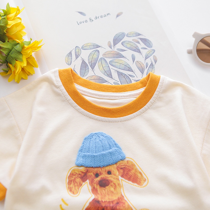 Fashion T Shirt Cartoon Pattern Puppy Little Bird Small Animals Soft and Skin-Friendly 100% Cotton Short Sleeve