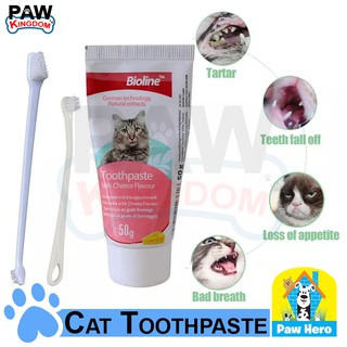 Bioline Toothpaste & Toothbrush with Cheese Flavor 50g for Cats Dental Hygiene Set by PAW HERO