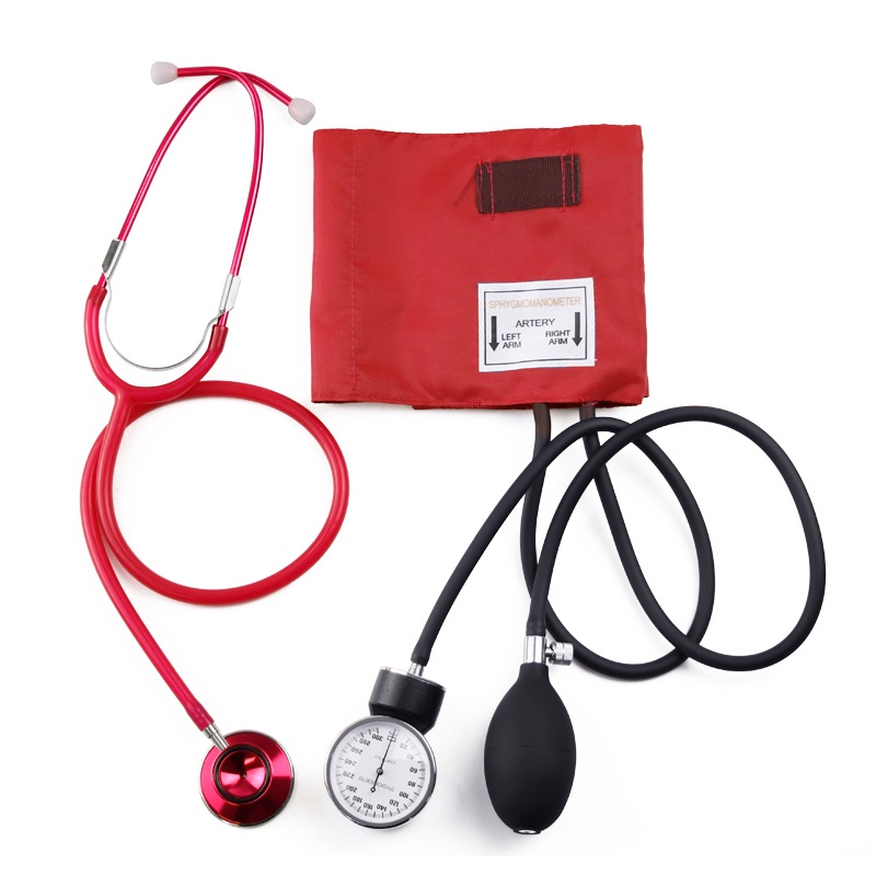 Red Medical Blood Pressure Monitor BP Cuff Manometer Upper Arm Aneroid