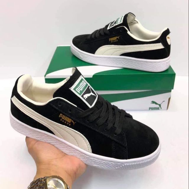 puma suede black white