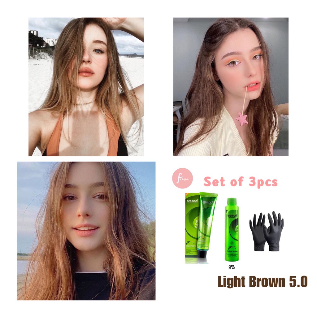Bremod Permanent Hair Color Set 5.0 Light Brown with Oxidnat Bleach Set Hair Dye Shopee
