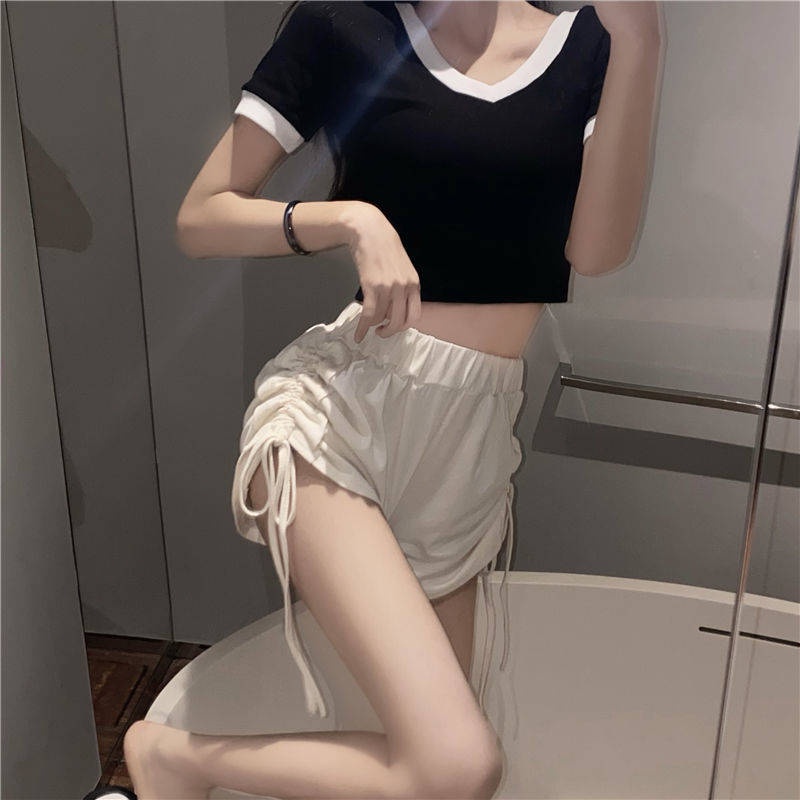 Shorts female summer high waist slim harsh pants design a lot of rope
