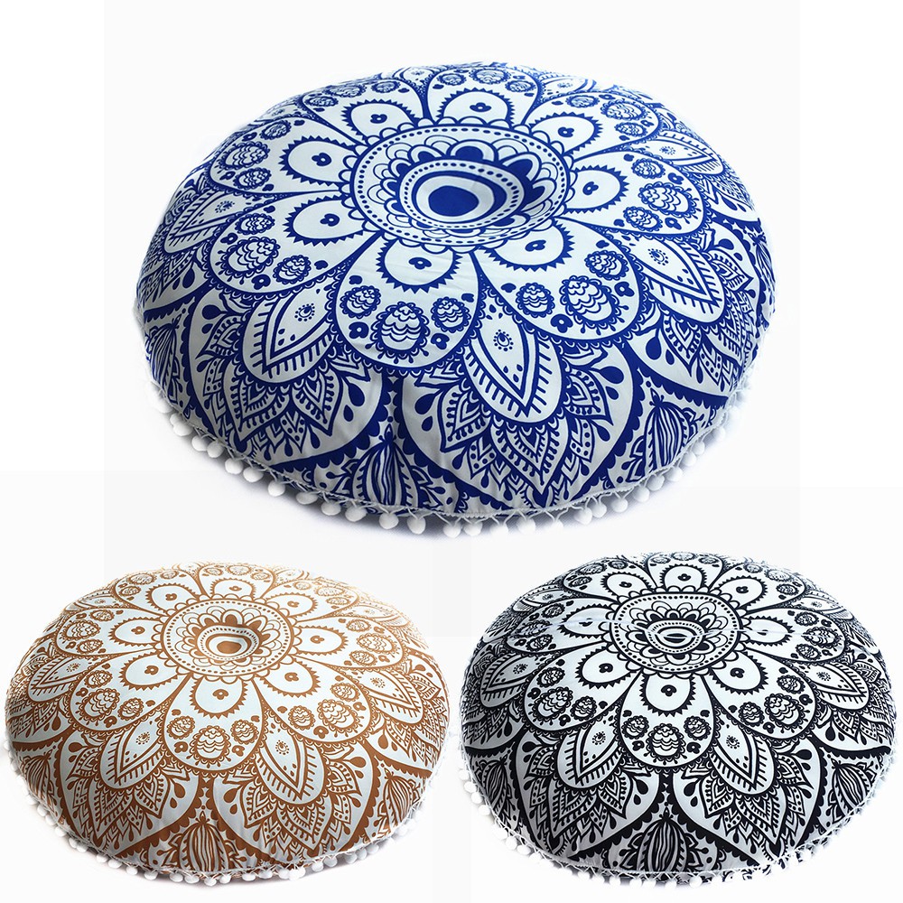 Indian Mandala Floor Pillows Round Bohemian Cushion Pillows Cover