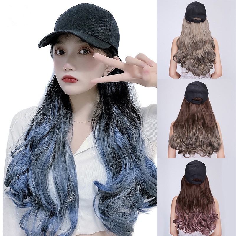 baseball cap with wig attached