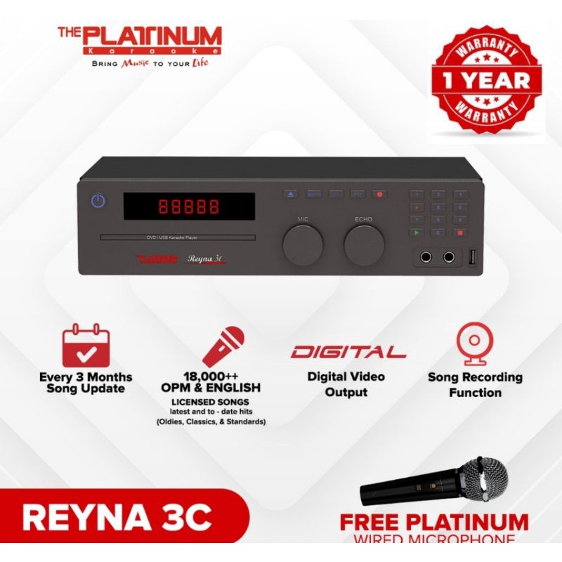 PLATINUM REYNA 3C DVD KARAOKE PLAYER WITH FREE MICROPHONE Shopee