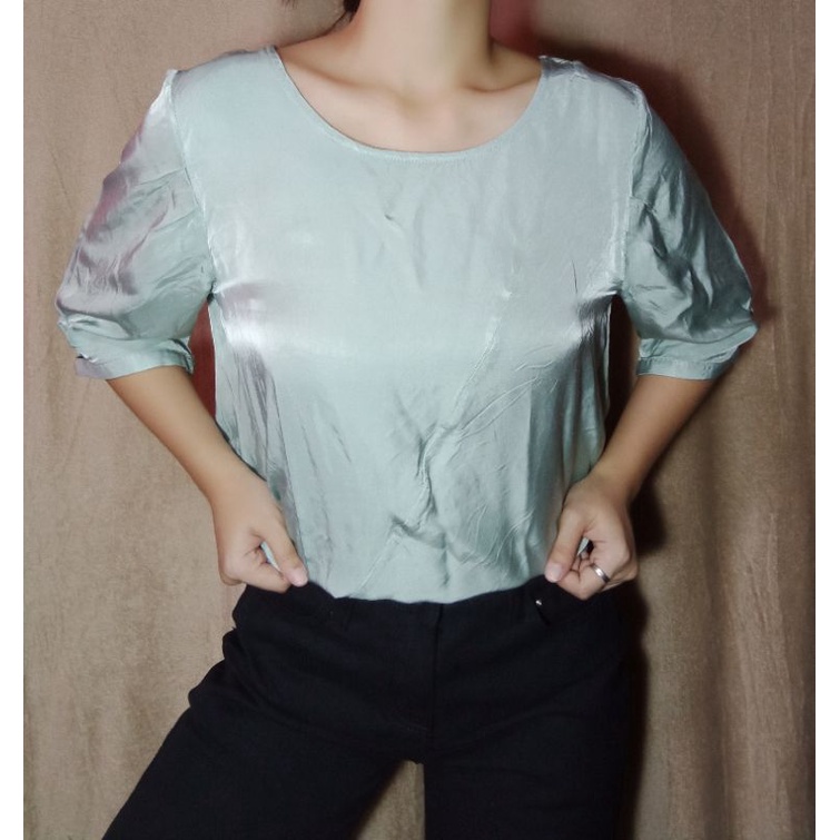 Mint Green Silk Blouse (Preloved) Shopee Philippines