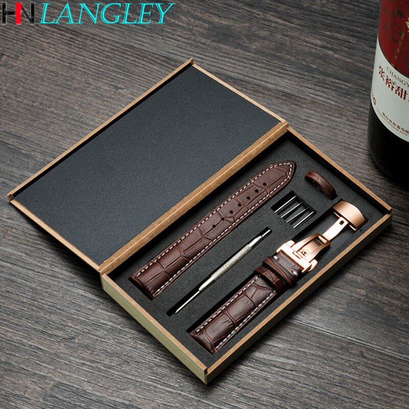 14 15 16 17 18 19 20 21 22 24 Mm Genuine Calf Leather Watch Band Strap Grain Butterfly Deployment Bu