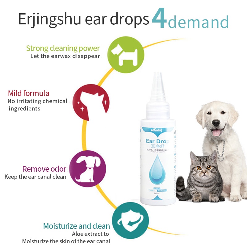 60ML Pet Eyes Drops Cat Dog Mites Odor Removal Ear Drops Infection Solution Treatment Cleaner #4