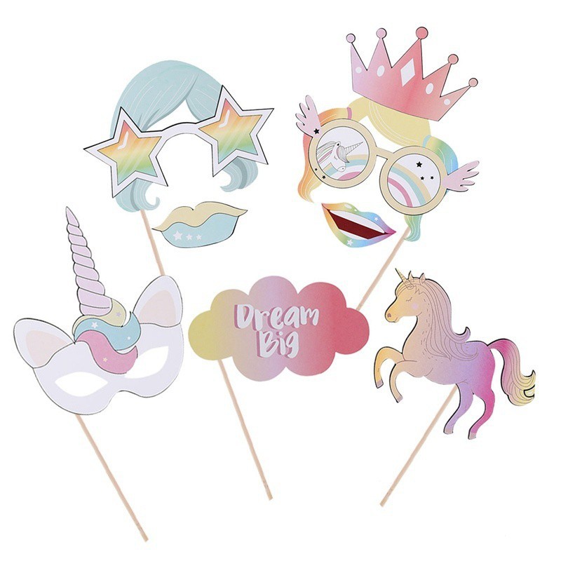 Rainbow Unicorn Pegasus Photo Booth Props Kit Girl Party Camera Props Decoration 