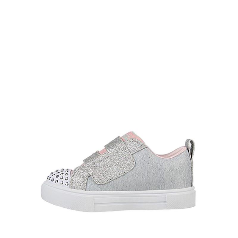 SKECHERS TWINKLE SPARKS GIRLS'S SNEAKERS - GRAY TEXTILE/SILVER TRIM