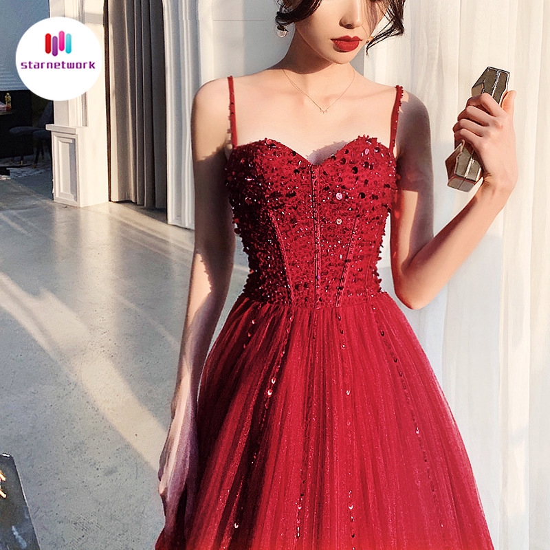 red sequin evening dress