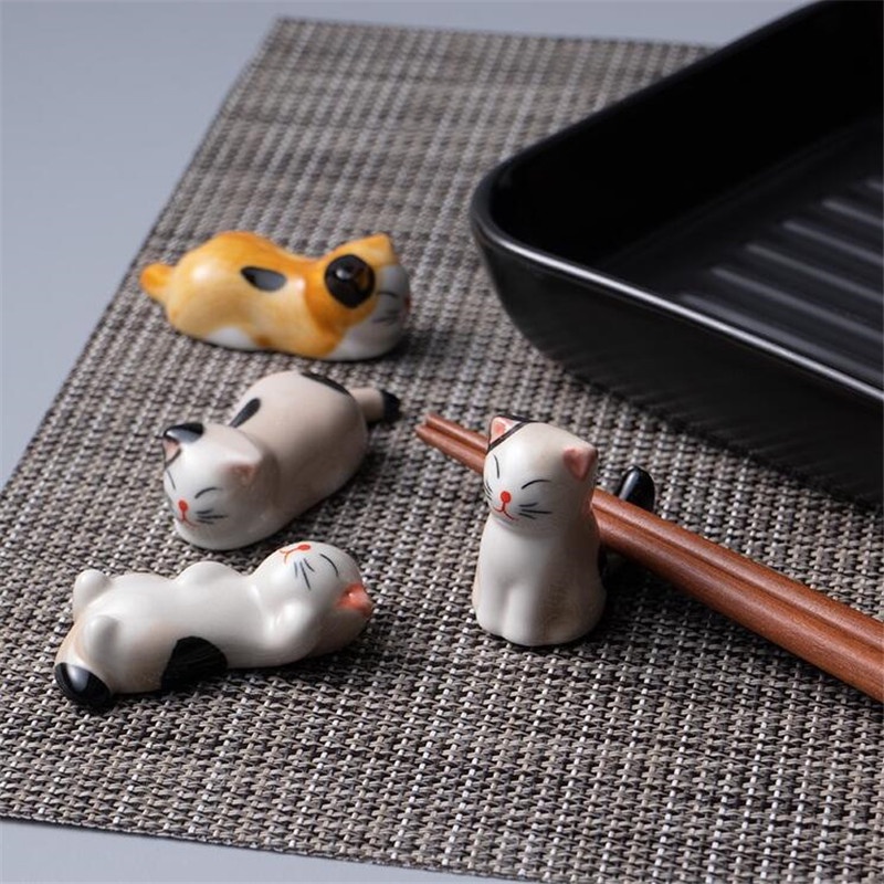 3pcs Ceramic Lucky Cat Chopstick Rest Cute Japanesestyle Sushi