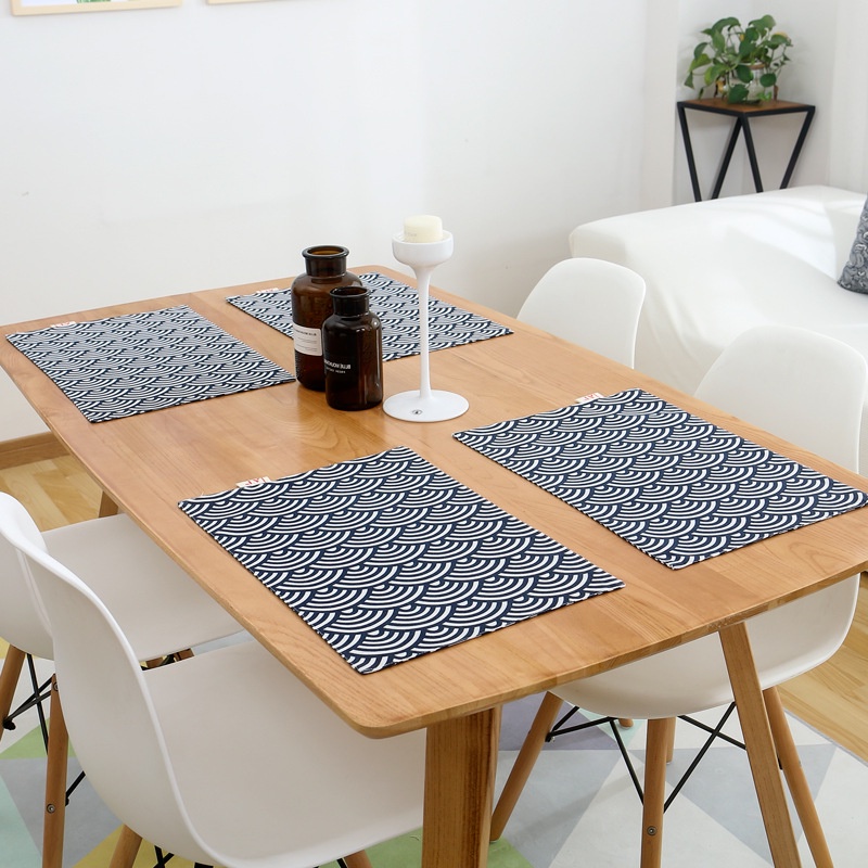 1 pcs Cotton Linen Placemats for Table Japanese Style Lucky Cat Double Layer Place Mat Set in Kitchen Dinner Mat Anti-Hot