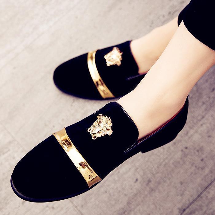 gold versace loafers