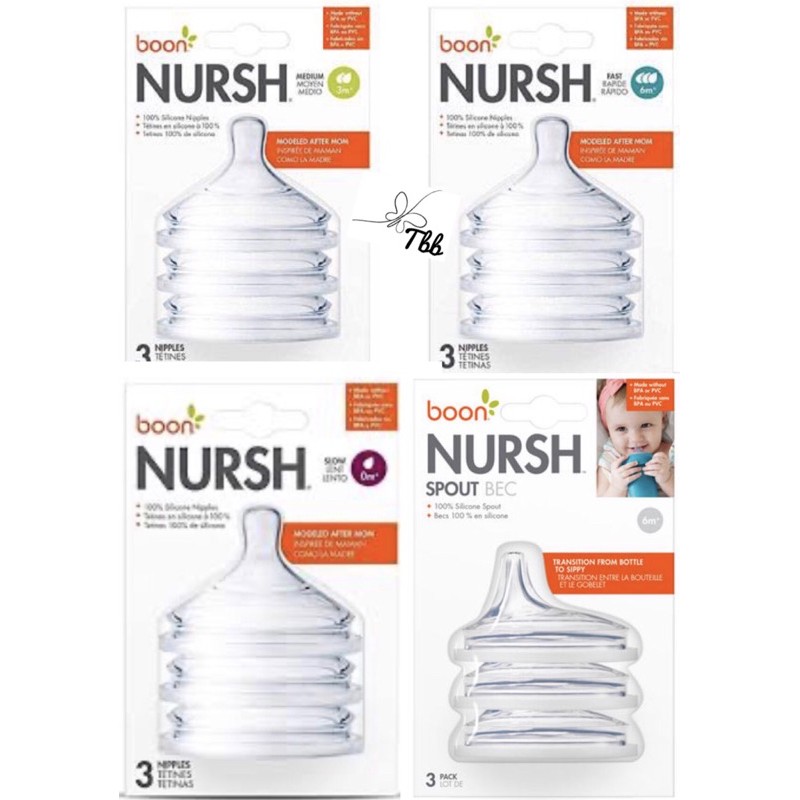 Boon Air-Free Feeding 3 Months and up Pack of 3 Stage 2 Medium Flow NURSH Silicone Replacement Nipple 
