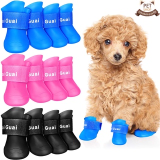 4 Pieces Waterproof Dog Boots Shoes Puppy Candy Colors Non-Slip Rain Shoes Pet Boots