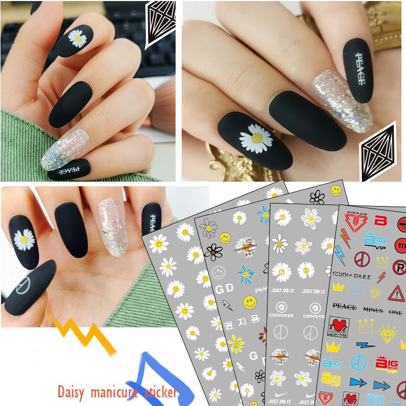 Women Girl Nail Art Decorations Gd G Dragon Daisy Nail Sticker With Back Glue Adhesive Decal Kpop Diy Tips Manicure Shopee Philippines