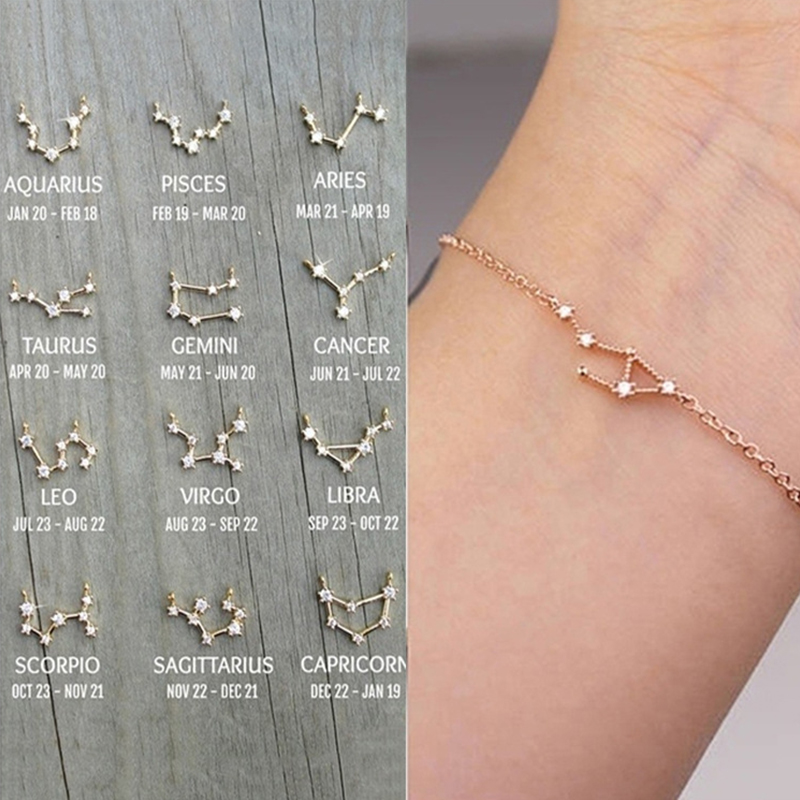 12 Constellation Simple Bracelets for Women Charm Zodiac Pattern Chain