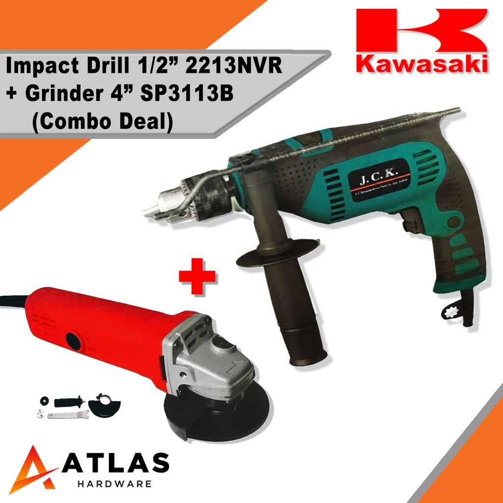 Kawasaki Impact Drill 1/2" 2213NVR + Grinder 4" SP3113B Combo Deal