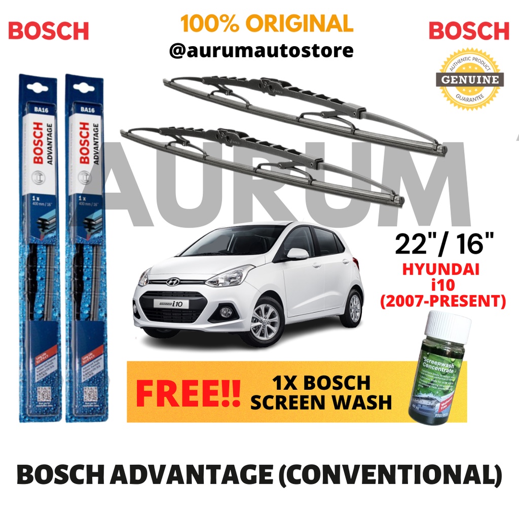 Bosch Advantage Wiper Blade set for Hyundai i10 2007Present (22/16) 2pcs Shopee Philippines