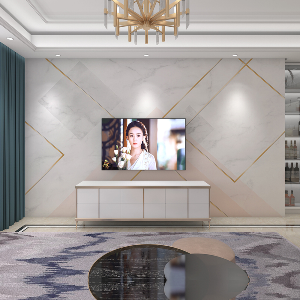 ∞♗2021 TV background wall wallpaper modern simple living room geometric  lines light luxury Film and | Shopee Philippines