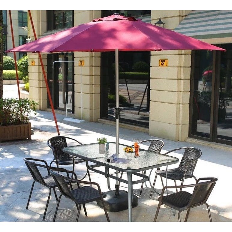 Outdoor Table Set With Umbrella, Glass Patio Table And Chairs With Umbrella
