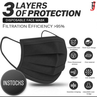 KZ50 50pcs BLACK 3-Ply Protection Disposable Surgical Face Mask