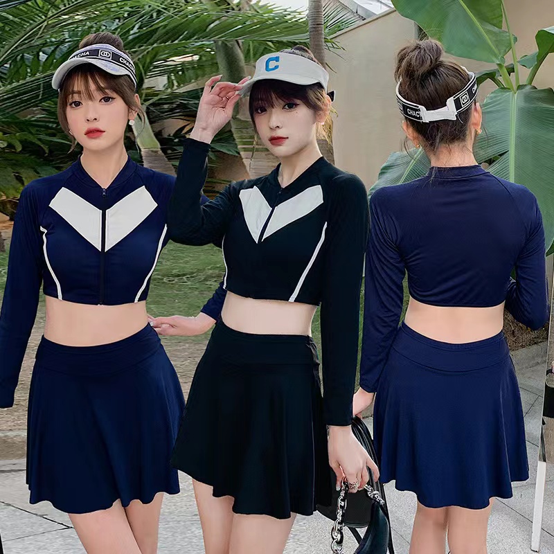 Korean Swimsuit Two Piece Long Sleeve Conservative Swimsuit Tracksuit