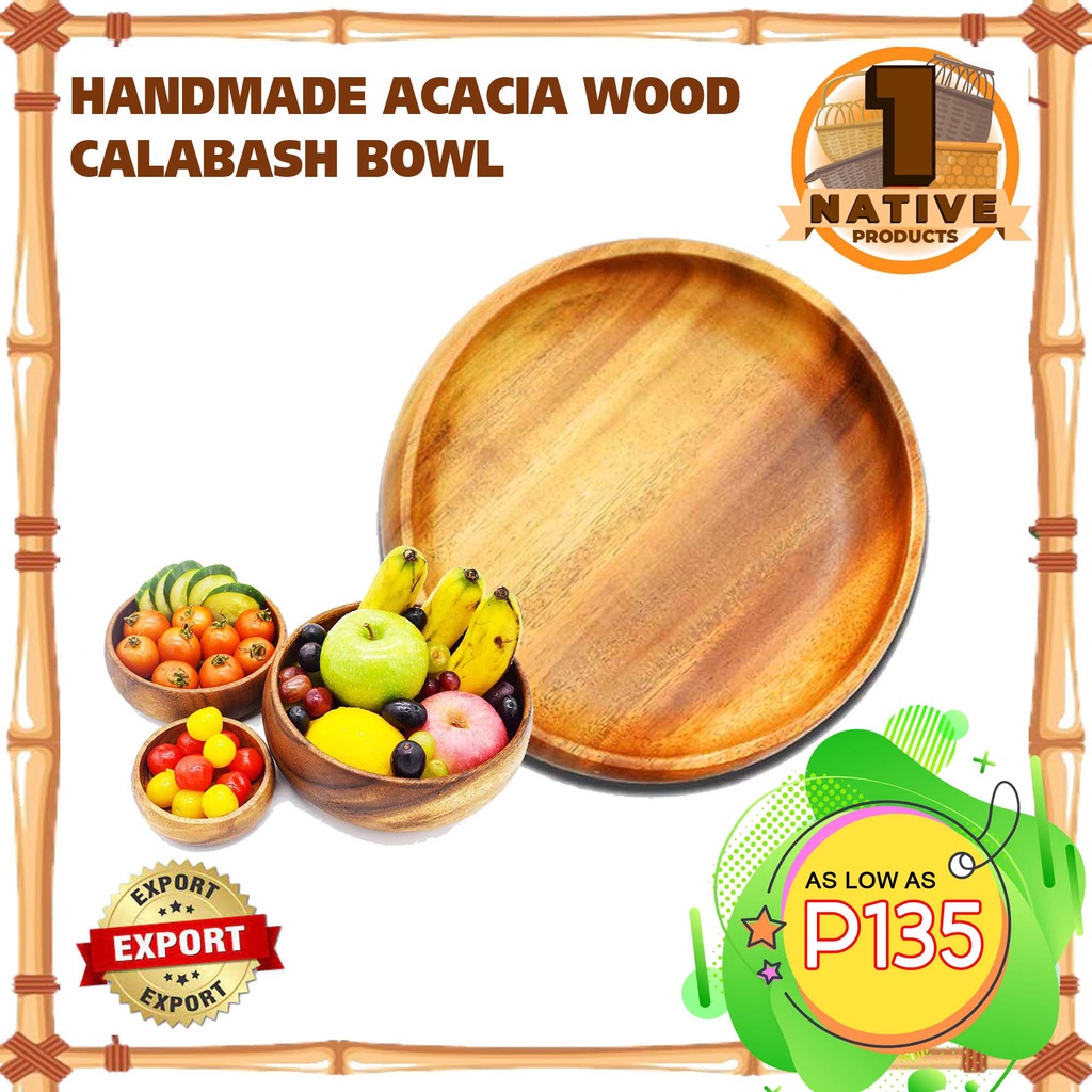 NativeProducts Wooden Calabash Bowl Piece Real Handmade Native Acacia Wood Calabash Bowl